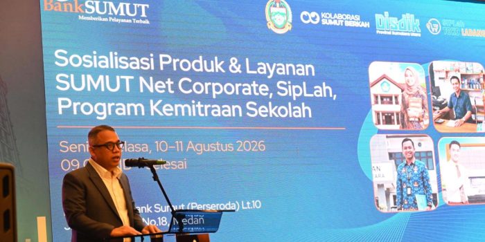 Teks Foto: Direktur Utama Bank Sumut, Heru Mardiansyah mengungkapkan kesiapan dalam turut serta memperkuat tata kelola dana Bantuan Operasional Sekolah (BOS) melalui penerapan transaksi non-tunai dan pemanfaatan layanan digital, Selasa (11/9)